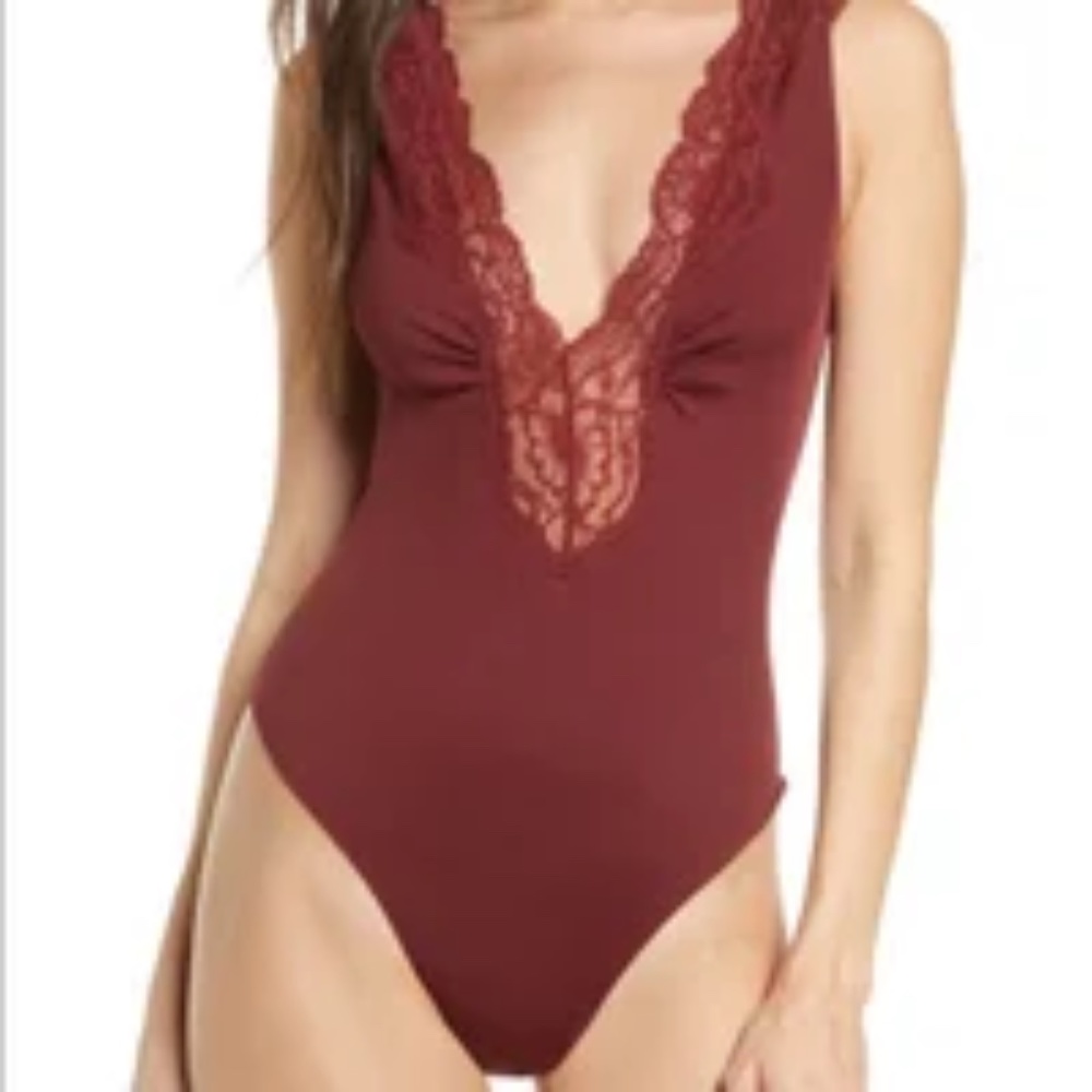 Free People First Call Thong Lace V Neck Bodysuit